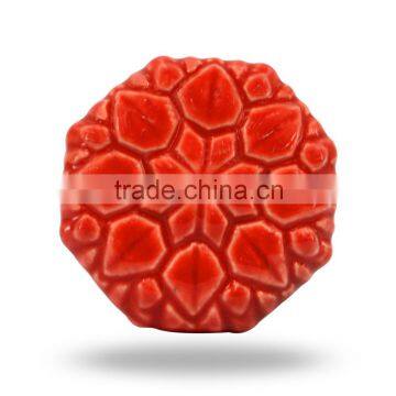 Ceramic Red Embossed Floral Knob