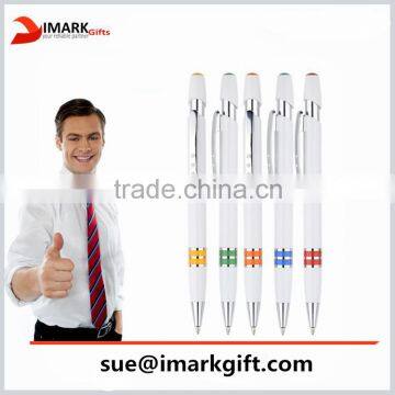 white barrels with colorful rings ball pen/ professional ballpoint pen