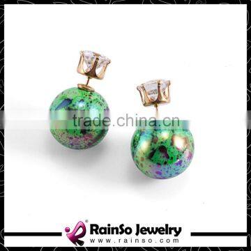 Oiled Painting 1.5cm Round Resin Balls Zircon Double Sides Earrings photo-2