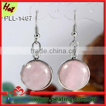 Charm Rose Quartz crystal Stone Round Dangle Hook Stud Earring Newest Dangle Earring Designs