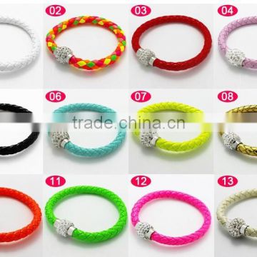 Newest customized color/style pu leather bracelet ,rhinestone magnet magnetic buckle bracelet