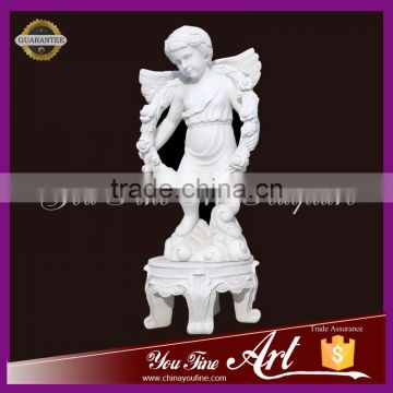 boy marble angel stand on bench sculpture