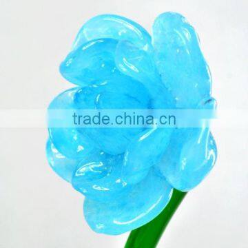 hand blown royal blue long stem glass flowers; cheap wholesale nature look outdoor artificial plants