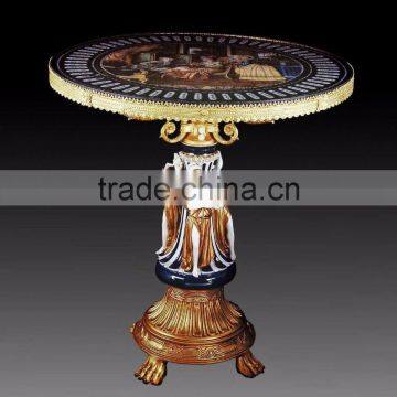 Antique European Small Round Porcelain Table, Hand Painted Ceramic Telephone Table, Home Decorative Gilt Brass Mounted Side Tabl photo-6