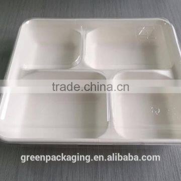 White sugarcane 4-compartment biodegradable food container