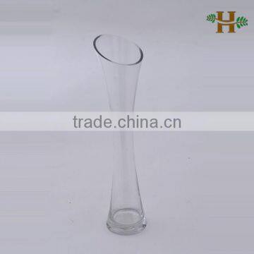 Oblique opening clear simple glass vase, handblown single flower glassware