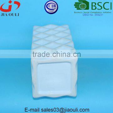 Tall Geometry Square Ceramic Vase White Glazed With Wash photo-6