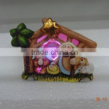Antique Ceramic Nativity House Scene Figurines Set With Led Lights photo-2