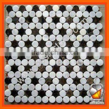 White And Brown Round Marble Mosaic MM025