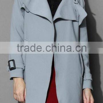 Beige /Grey/Indigo blue color Open front design Full lined long jacket,beautiful women Belted Textured Trench jacket Coat