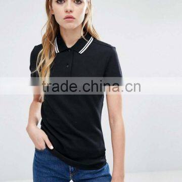 Cheap Wholesale Design Cotton Women Custom Black Printed Polo T shirt Dongguan Factory