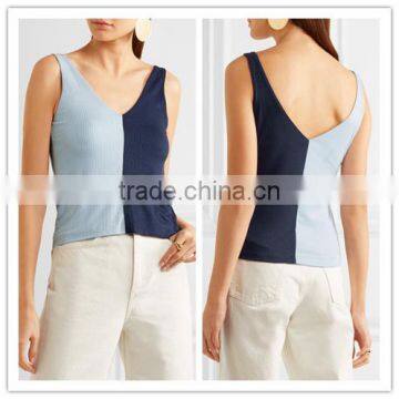 New Style Blouses Neck Ladies Ribbed Tank Top Designs hst2133