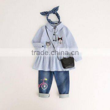 Hot Sale Baby Girl Blue and White Strip Cotton Shirt for Weekday Style photo-3