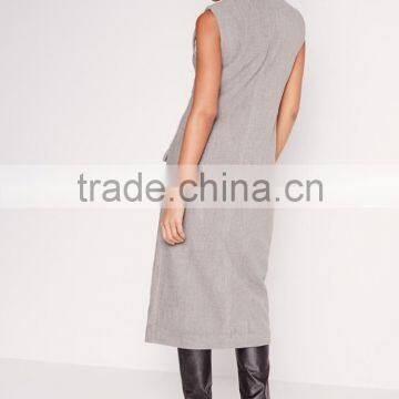 Women Fashion Double Breasted Sleeveless Wool Maxi Coat photo-5