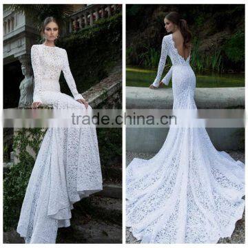 Open Back Long Sleeve Backless Mermaid Long Tail Wedding Dress