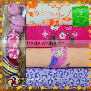 Embroidery & Graphic Long sleevs baby rompers+socks Set