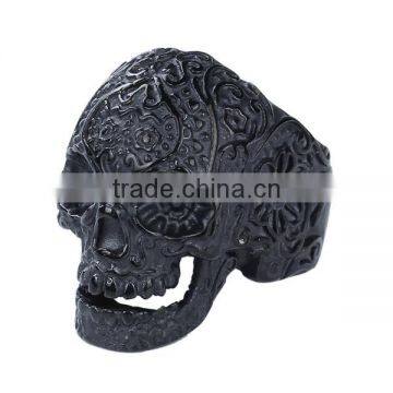 Titanium Steel Punk Unadjustable Rings Black Skull