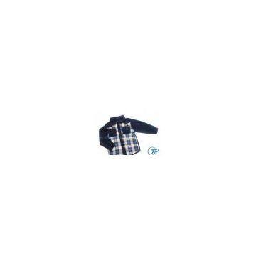 Customized Cotton Deep Blue Causal Children Plaid Check Shirts for Fall