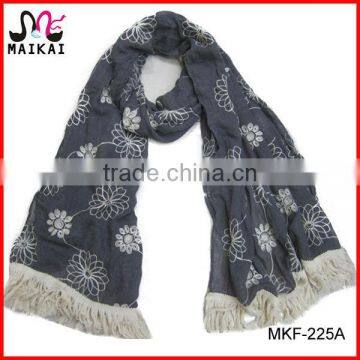 Wholesale lady's fashion cotton polyester embroidery shawls