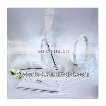 Elegant design fabric wedding accessories guest book/pen holder/ring pillow/flower basket wholesale