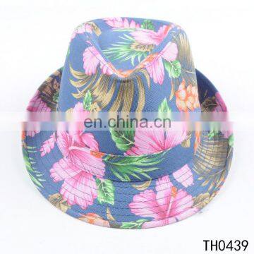 TOROS new fashion navy blue color printed pattern women cotton polyester fedora hat