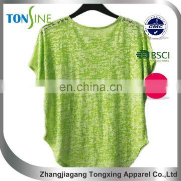 Women's Fluorescent Green Bat Sleeve Round the Hem T-shirt photo-2
