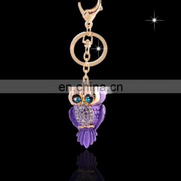 Wholesale Promotional cheap Fashion metal rhinestone owl keychain MCA-0042