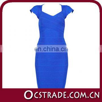 2014 fashion women cap sleeves dark blue short cocktail dress