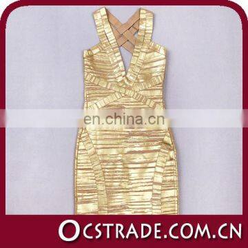 2014 hot sale sleeveless gold bandage dress sexy sequin corset short dress