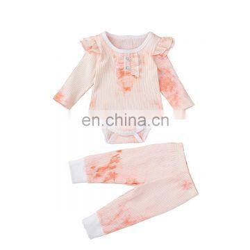 Flutter Sleeve Girls Romper And Pant Little Girl Outfit Sets Tie Dye Outfits photo-4