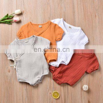 Linen Cotton Fabric Jumpsuits Mustard Clothes Linen Baby Romper