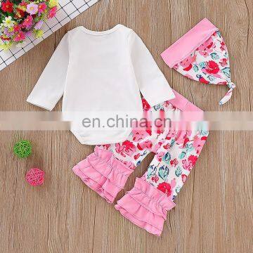 "Daddy's Princess Has Arrived" 2019 White Girls Bodysuits & Ruffle Pants & Hat 3pc Set photo-4