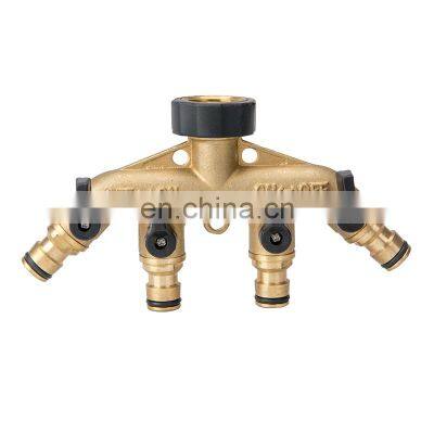 Brass manifold 4 way Garden Hose Connector Brass Garden Water Hose Shut-off Faucet