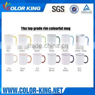 Manufacturer Wholesale Sublimation 11oz Top Grade Rim Colourful Mug