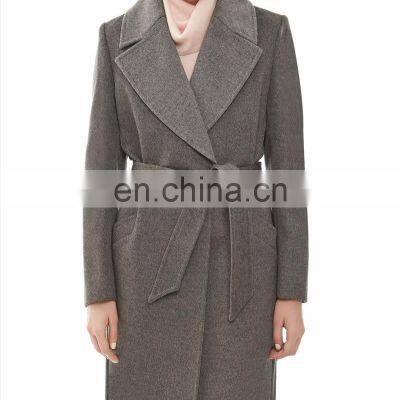 Europe Fashion Cashmere Long Coats Woman Wear Wool Blend Coat Wholesale Coat With Belt photo-2