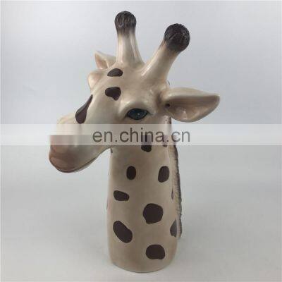 Cute Hand Painted 3D Giraffe Animal Head Shaped Ceramic Flower Vase for Home Decor