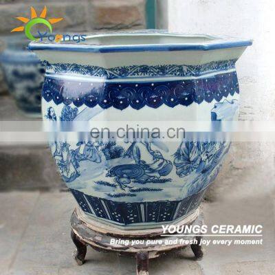 Antique large chinese blue white ceramic planters pots