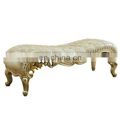 Solid wood luxury bedroom furniture bed end stool leather benches ottoman European style bed stool