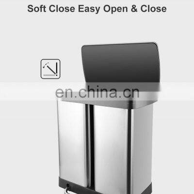 NEW Arrival 2021 Kitchen Recycling Bin 2 Compartments Stainless Steel 60L Trash Can Waste Bins photo-3