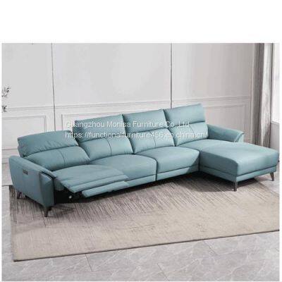 New First Layer Cowhide Functional L-Shaped Chaise Longue Sofa Modern Minimalist Doll Cotton Skin-Friendly Leather Sofa Combination