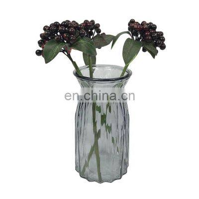 New Design Wholesale Nordic Stripe Modern Wedding Home Decor Decorative Tabletop Creative Round Clear Grey Glass Pot Flower Vase