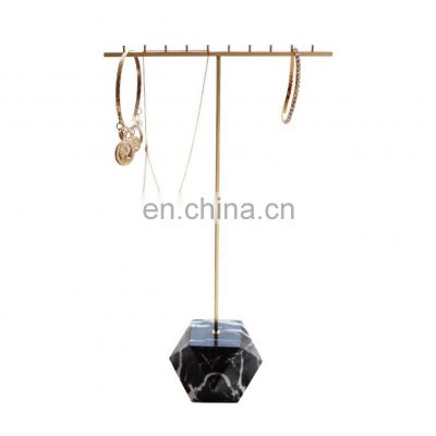 In Stock Rack Retail Jewelry Set Polygonal Brass Marble Necklace Ornament Show Earring Holder Jewelry Display Stand