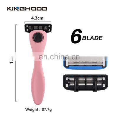 Reusable Metal Handle Pink Manual Face Customized 4 or 6 Blades Shaving Safety Razor photo-3