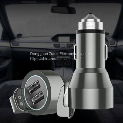 17W USB C 2-Port Car Charger 3.0 Fast Charging for Phone With Stainless Steel Safety Hammer photo-3