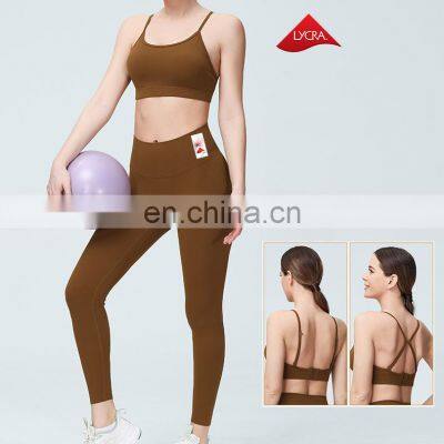 High Quality Adjustable Straps Two Ways Wear Bra 2 PCS Yoga Suit Set Crotchless Leggings Women Gym Set Running Outfit