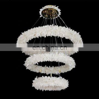 Natural Crystal Pendant Lamp Rock Quartz Round LED Pendant Chandelier For Living Room