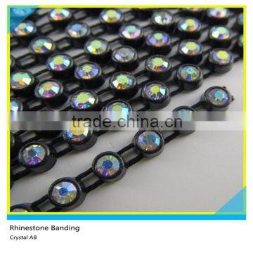 Plastic Cup Crystal Sew on Ss16 4mm AB Crystal Black Banding 1x130 Pcs 10 Yards