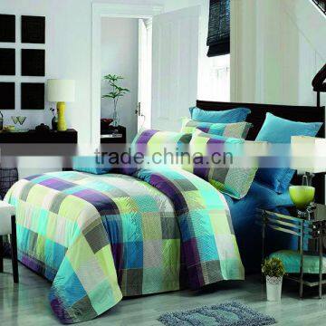 Reactive Dye Geometry Squre Print Bedding Cotton Duvet Cover Bed Set