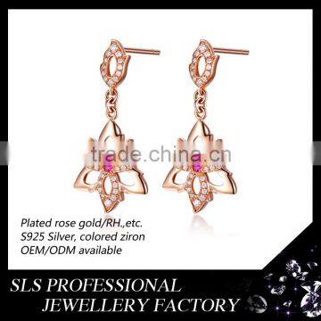 2015 Fashiondubai Latest Design 925 Stering Silver Rose Gold Plated Beautiful Flower Jewelry Set photo-4