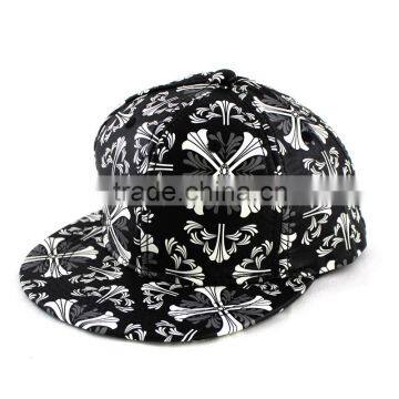 Punk Rock Flower Printed PU Leather Fabric Flat Hiphop Streetdance Cap